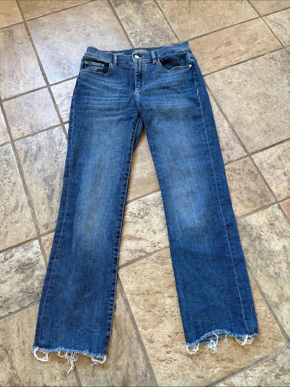 DL1961 Women's Dark Blue Wide-Leg Jeans with Frayed Hem
